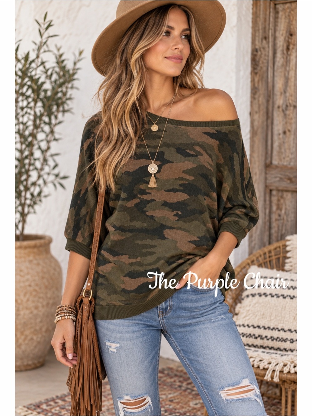 NEW YORK & COMPANY NWT Camo-Print Easy Dolman Sleeve Sweater L